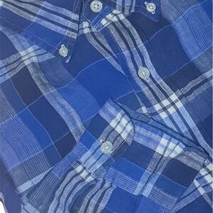 Ralph Lauren Mens Blue Plaid Linen Button Down Shirt Size M Long Sleeve